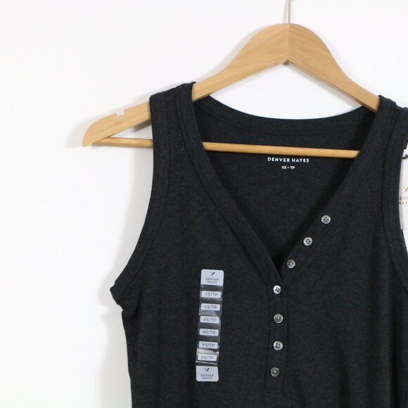 *Denver Hayes Charcoal Heather V Neck Henley Tank NWT - Picture 5 of 7